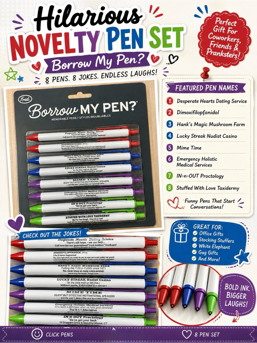 New Fred Borrow My Pen? Pack of Hilarious Pens